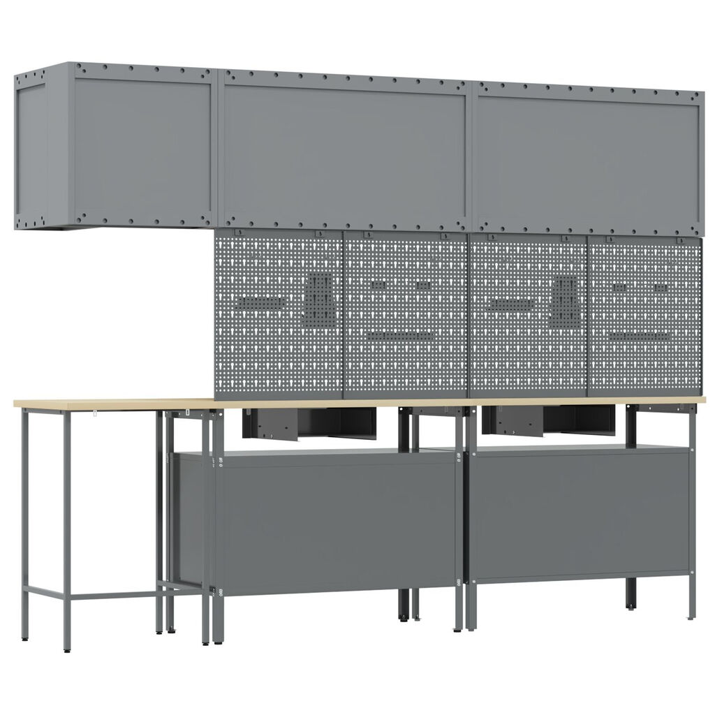 vidaXL 10 Piece Tool Storage Table Set - Black Engineered Wood and Metal
