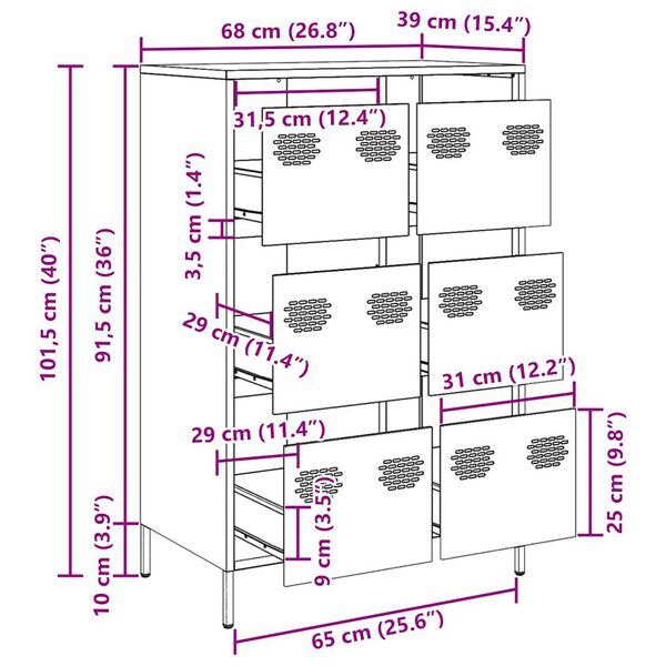 vidaXL Highboard Pink 68x39x101.5 cm Steel