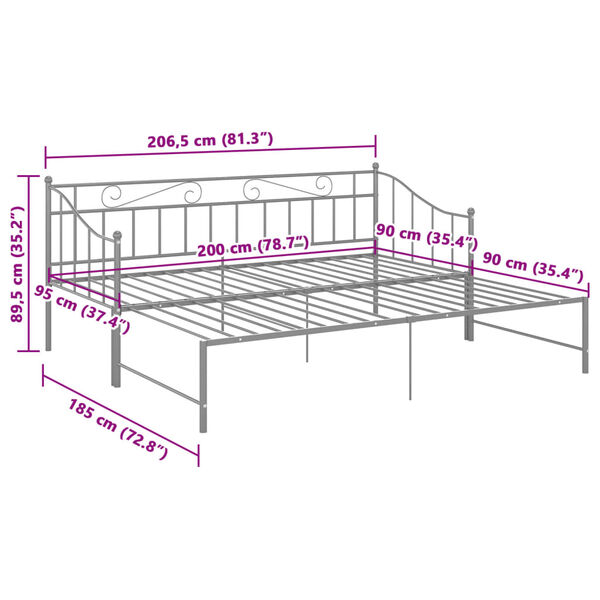 vidaXL Pull-out Sofa Bed Frame without Mattress Grey Metal 90x200 cm