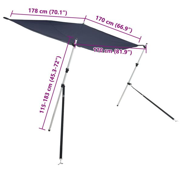 vidaXL T-Top Shade Extension Navy Blue 170x208x(115-183) cm