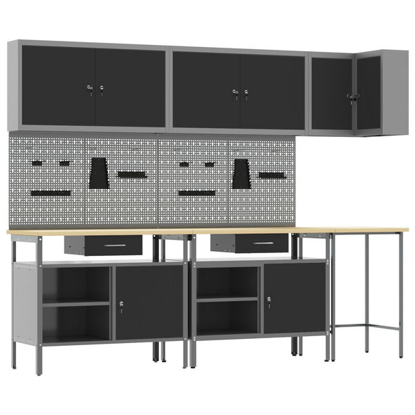 vidaXL 10 Piece Tool Storage Table Set - Black Engineered Wood and Metal