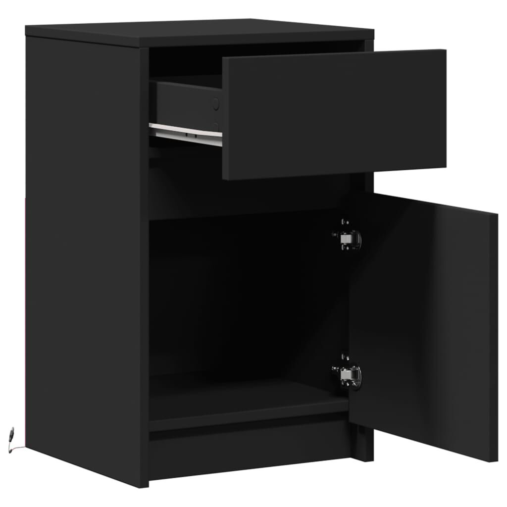 vidaXL Bedside Cabinet with LED Lights Black Engineered Wood