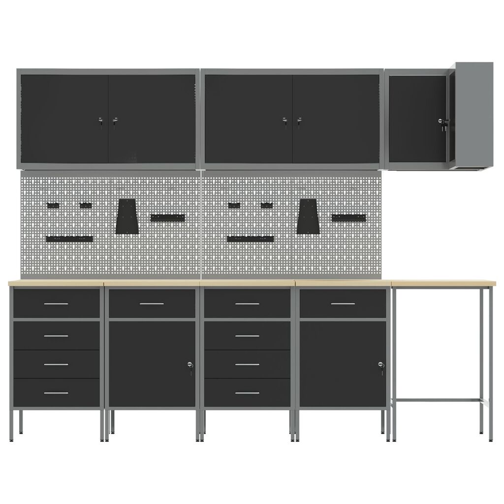 vidaXL 12 Piece Work Cabinet and Pegboard Set Black MDF and Metal