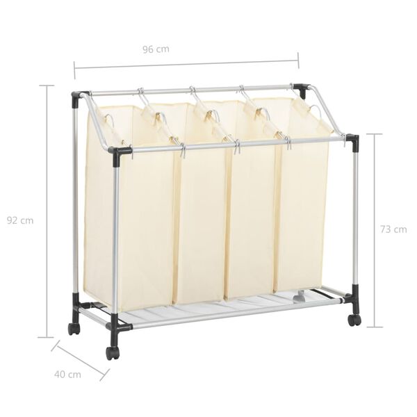 vidaXL Laundry Sorter with 4 Bags Cream Steel