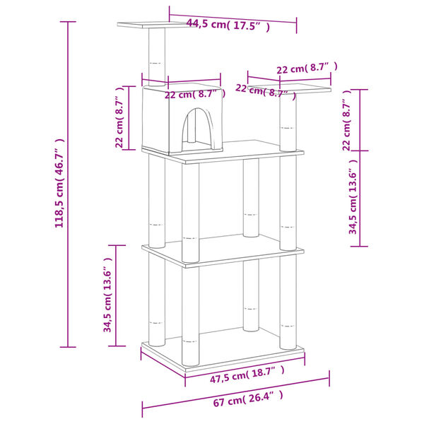 vidaXL Cat Tree with Sisal Scratching Posts Light Grey 118.5 cm