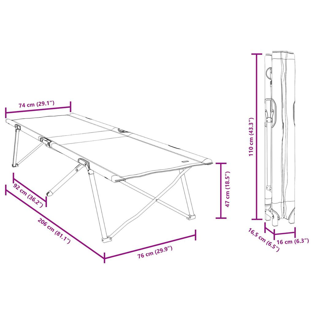vidaXL Folding Sun Bed with Carry Bag Blue 600D Oxford Fabric