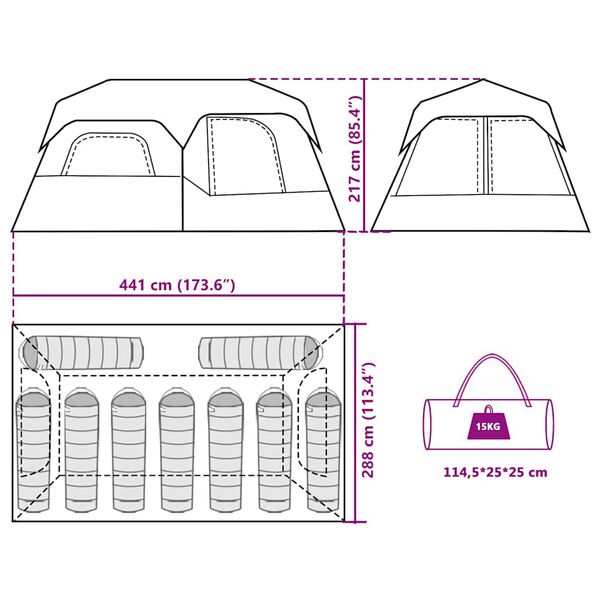 vidaXL Family Tent 9-Person Green Quick Release Waterproof